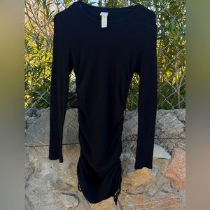 Black Mini Ruched Long-sleeve Dress | H&M